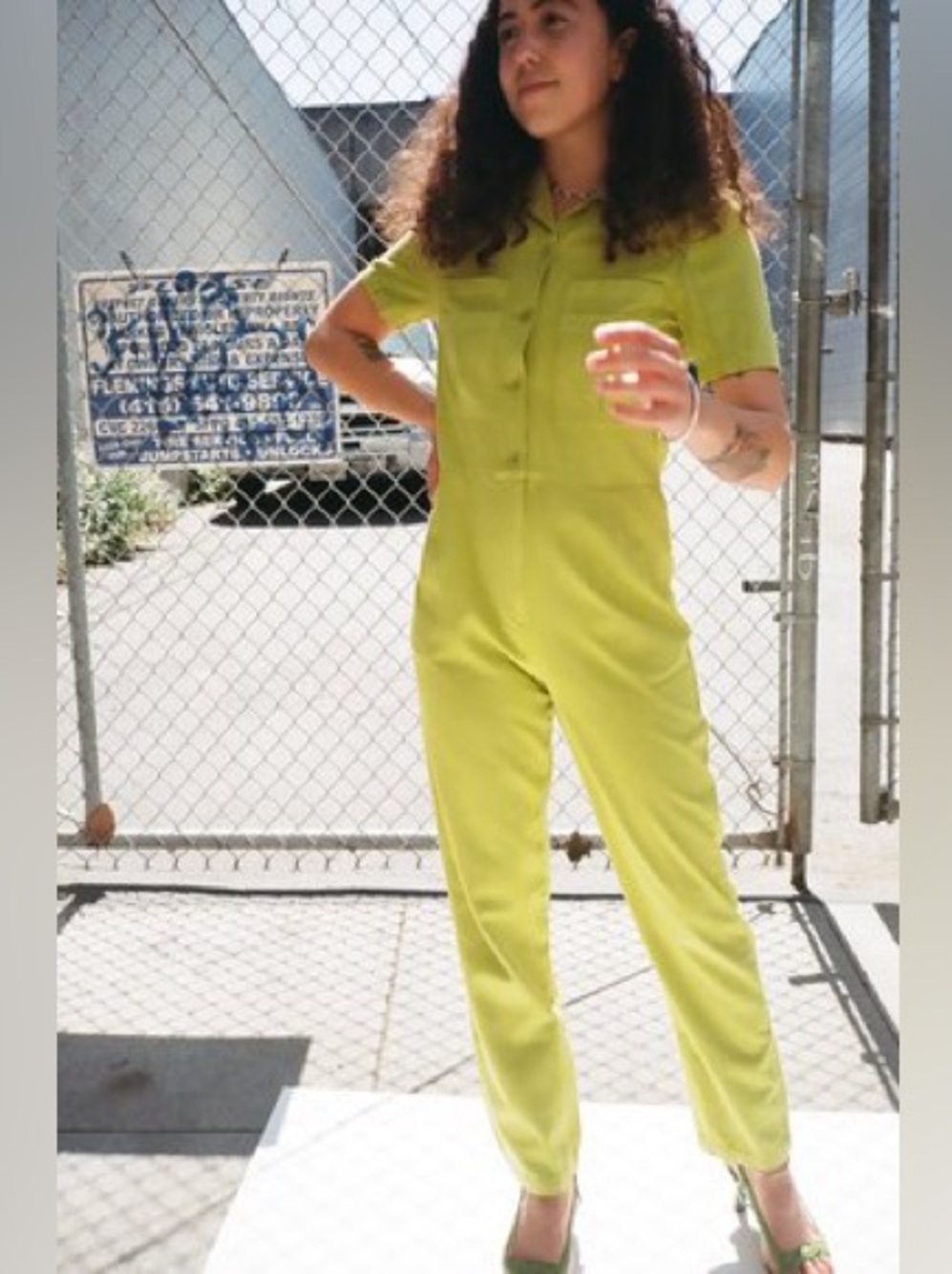 Paloma Wool Ada Utility Jumpsuit in chartreuse olive green